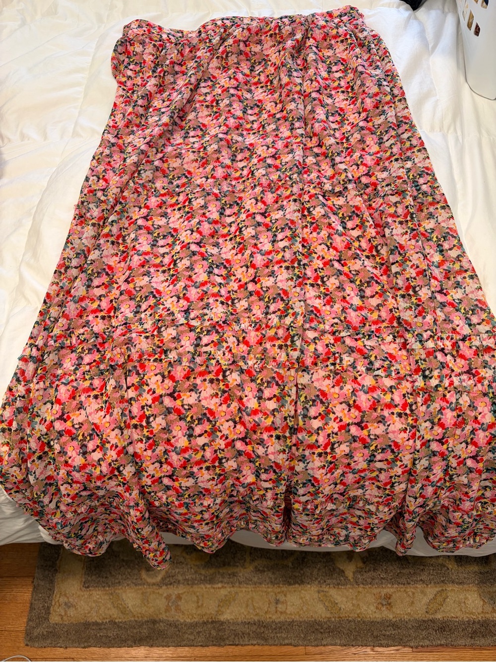 Boden Women's Pink Floral Chiffon Tiered Maxi Skirt Size 14